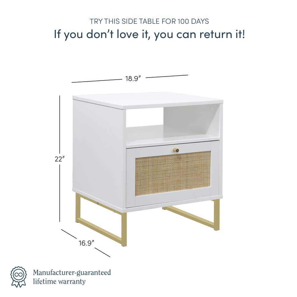 Mina White and Gold Rattan Nightstands Set of 2