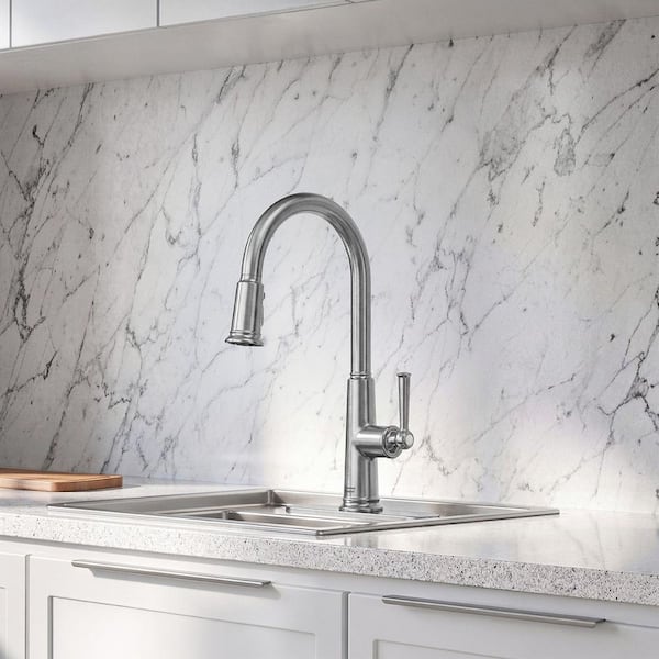 Highgrove 17 in. Single Handle Pull-Down Sprayer Kitchen Faucet with 360 Spout in Stainless Steel