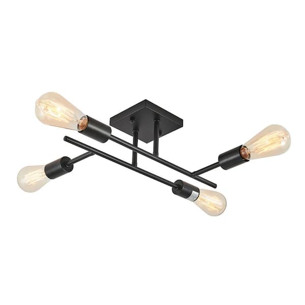 RRTYO Highlandville 15.75 in. 4-Light Black Sputnik Semi-Flush Mount