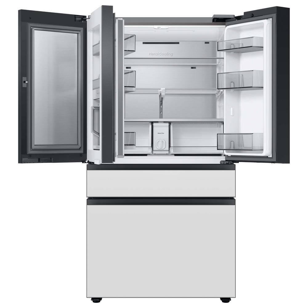 36" White and Orange Glass French Door Refrigerator with Ice Maker
