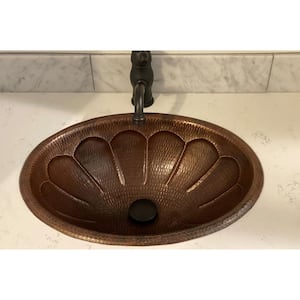 Self-Rimming Oval Sunburst Hammered Copper Bathroom Sink in Oil Rubbed Bronze