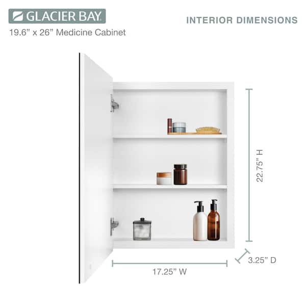 Glacier Bay 19-5/8 in. x 26 in. Rectangular Recessed or Surface Mount Beveled Frameless Medicine Cabinet with Mirror