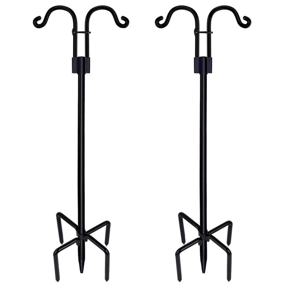 60 in. Black Metal Traditional Double Shepherd Hook (2-Pack)