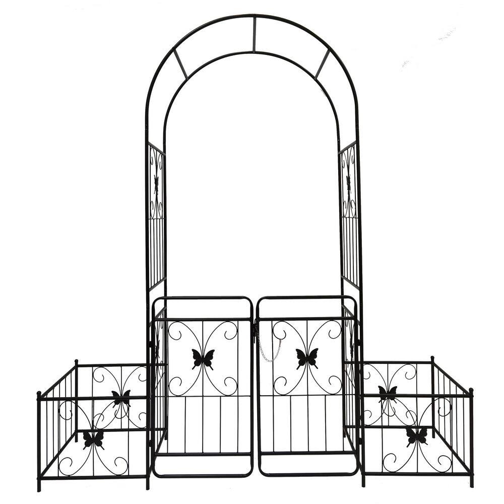 Metal Garden Arch with Gate, 98.4 in. x 59 in. Arbor Climbing Plants Suppor