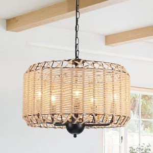 5-light Matte Black Drum Chandelier for Kitchen Island with no Bulbs Included