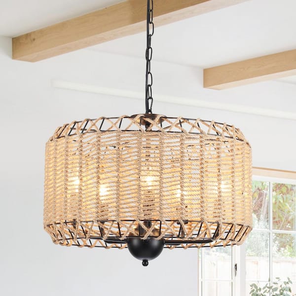 LWYTJO 5-light Matte Black Drum Chandelier for Kitchen Island with no Bulbs Included