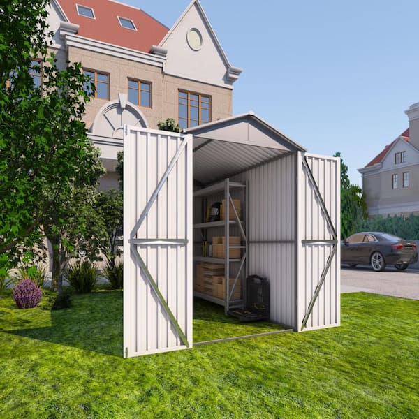 Gray and White 5.5 ft. W x 10 ft. D Metal Motorcycle Outdoor