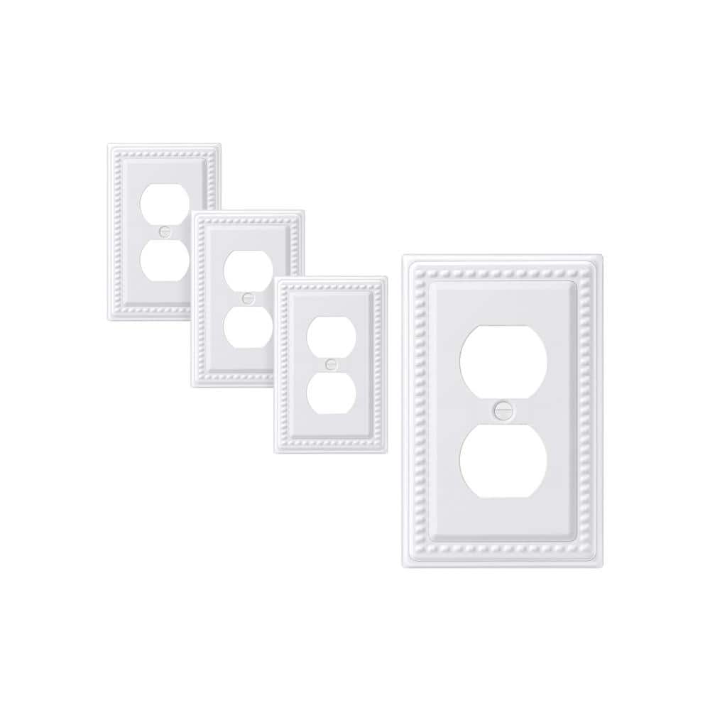 White Beaded Metal 1-Gang Duplex Outlet Cover Plate, 4-Pack