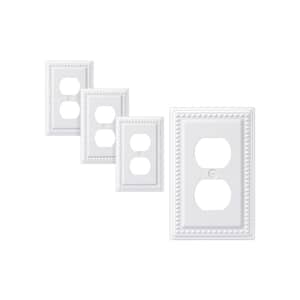 1-Gang White Duplex Outlet Metal Wall Plates (4-Pack)