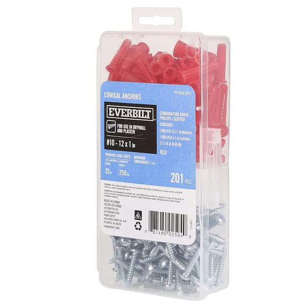 # 10-12 x 1 in. Plastic Conical Anchor Kit with Pan head Phillips Sheet Metal Screw (201-Pack)