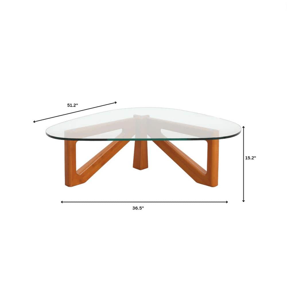 Light Walnut Triangular Glass Top Coffee Table