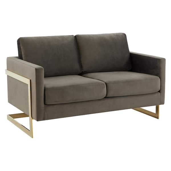 Leisuremod Lincoln Modern 55" Mid-Century Modern Upholstered Velvet Loveseat with Gold Frame in Dark Grey