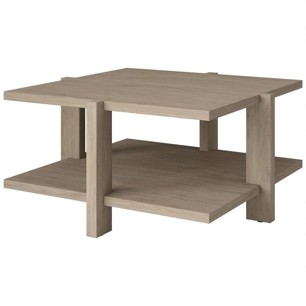Scandinavian-Inspired Antiqued Gray Oak Square Coffee Table with Storage