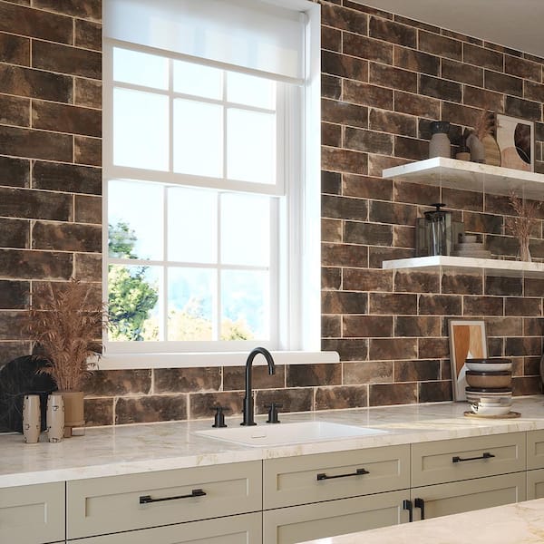 Take Home Tile Sample - Reina Brick Brown 4 in. x 6 in. Gloss Subway Ceramic