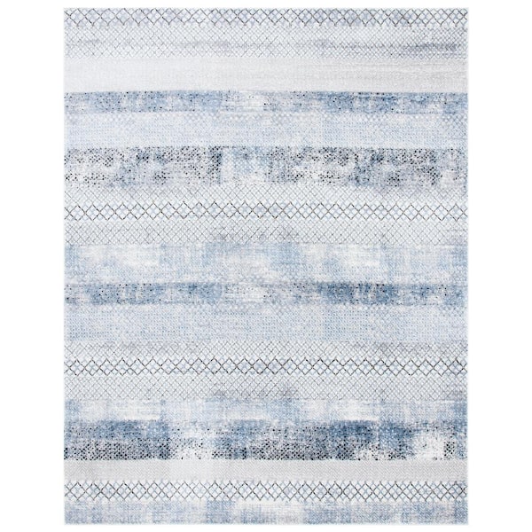 Amelia Gray/Light Blue 8 ft. x 10 ft. Geometric Distressed Area Rug