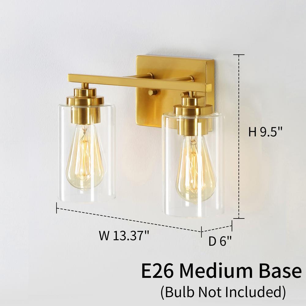Antiqued Brass 2-Light Dimmable Cylinder Vanity Light