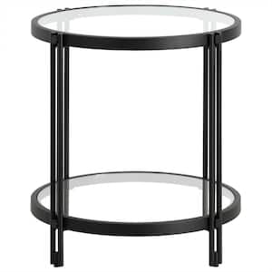 Inez 21 in. Blackened Bronze Wide Round Glass Side Table