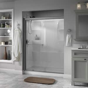 Portman 60 in. x 70 in. Semi-Frameless Traditional Sliding Shower Door in Nickel with Clear Glass