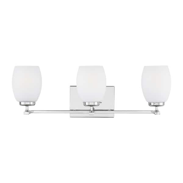 Generation Lighting Catlin 24 in. 3-Light Chrome Vanity Light with Etched White Inside Glass Shades