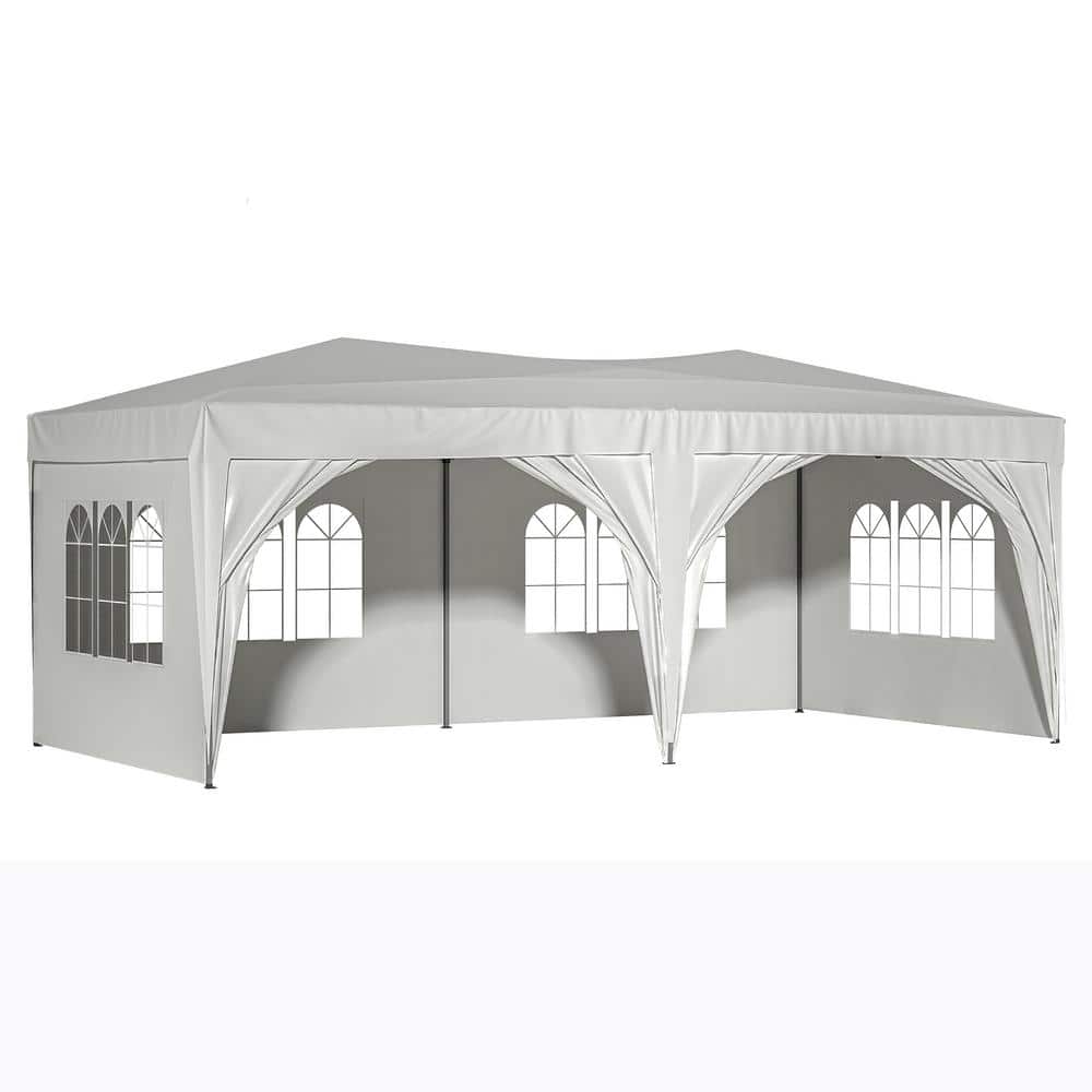 10 ft. x 20 ft. Outdoor Portable White Foldable Pop-Up Canopy with Removabl