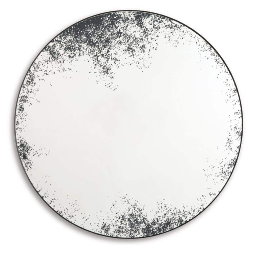 Kali Contemporary Black Round Accent Mirror with Distressed Glass