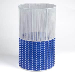 Harper Modern 4.13 Gal. 2-Tone Faux Wicker Cylinder Waste Basket, White/Blue