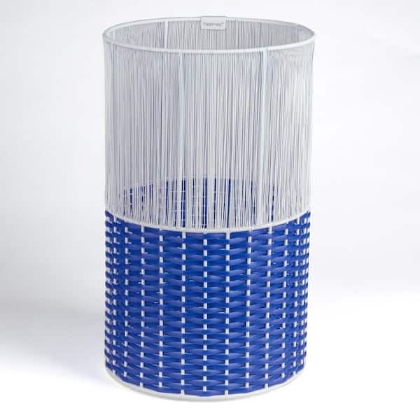 happimess Harper Modern 4.13 Gal. 2-Tone Faux Wicker Cylinder Waste Basket, White/Blue