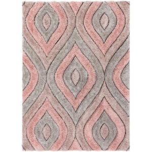 San Francisco Malibu Blush Modern Geometric Trellis Ogee 3 ft. 11 in. x 5 ft. 3 in. 3D Carved Shag Area Rug