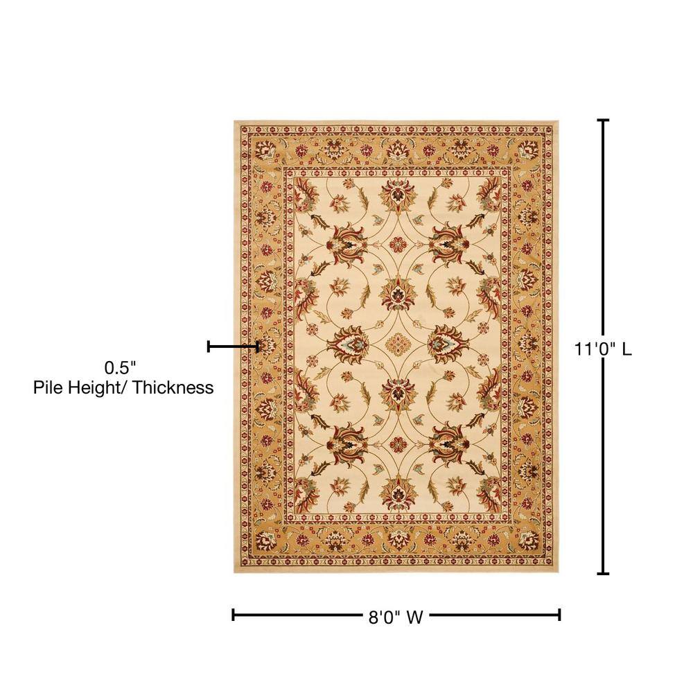 Ivory and Beige Floral Persian Style Synthetic Area Rug, 8' x 11'