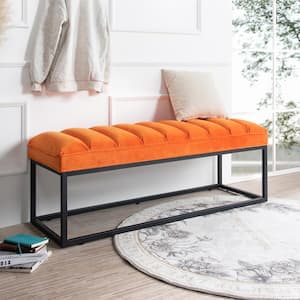 Orange 53.54 in. Upholstered Bedroom Bench, Entryway Bench with Metal Base
