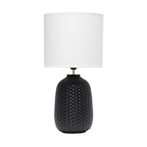 20.4 in. Black with White Shade Tall Traditional Ceramic Purled Texture Bedside Table Desk Lamp with Fabric Drum Shade