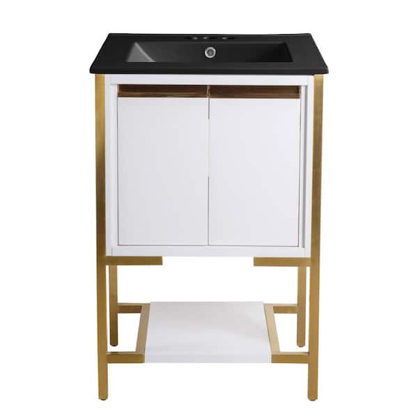 Swiss Madison Marseille 24 in. Bathroom Vanity in White with Black, 3-Hole Ceramic Sink Top