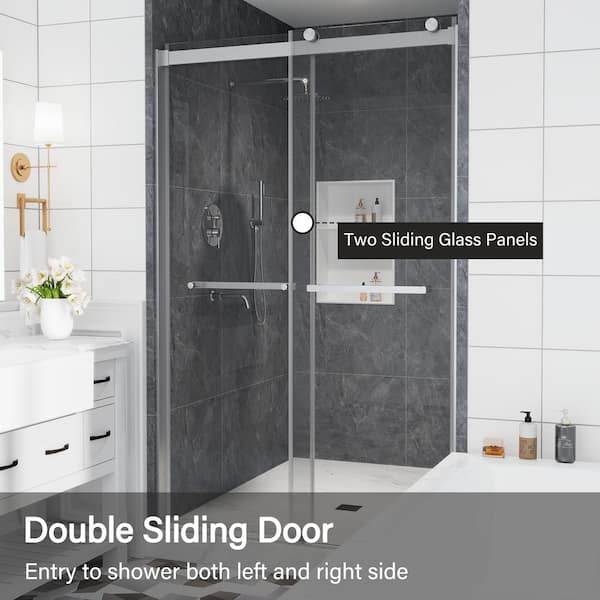 CASAINC 48 in. W x 76 in. H Double Sliding Frameless Shower