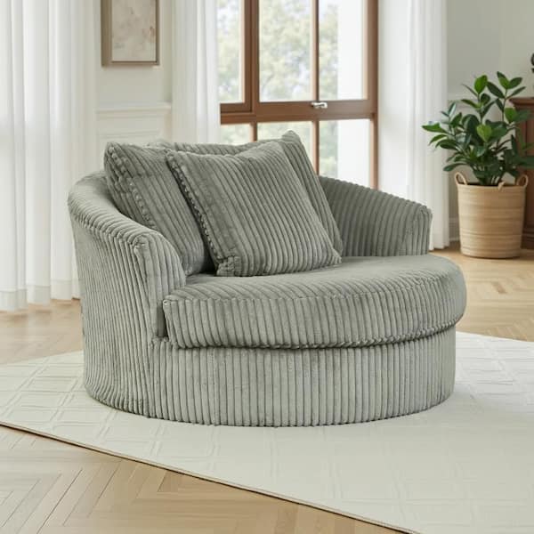 Benjara Lindy Gray Polyester Accent Chair with Swivel