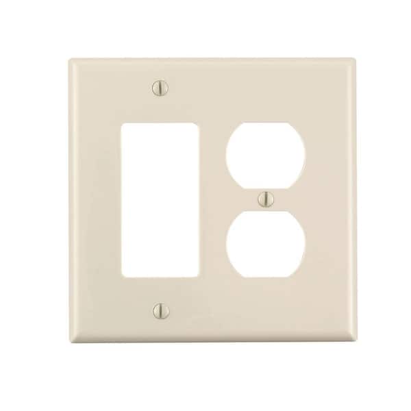 Leviton Decora 2-Gang Midway 1-Duplex Outlet Combination Nylon Wall Plate, Light Almond
