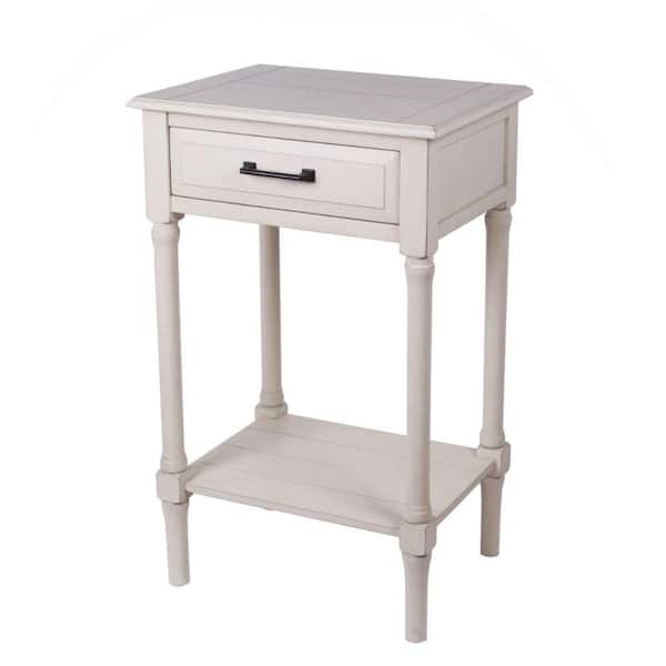 Benjara 14 in. White Rectangle Wood End Table with Drawer and Shelf