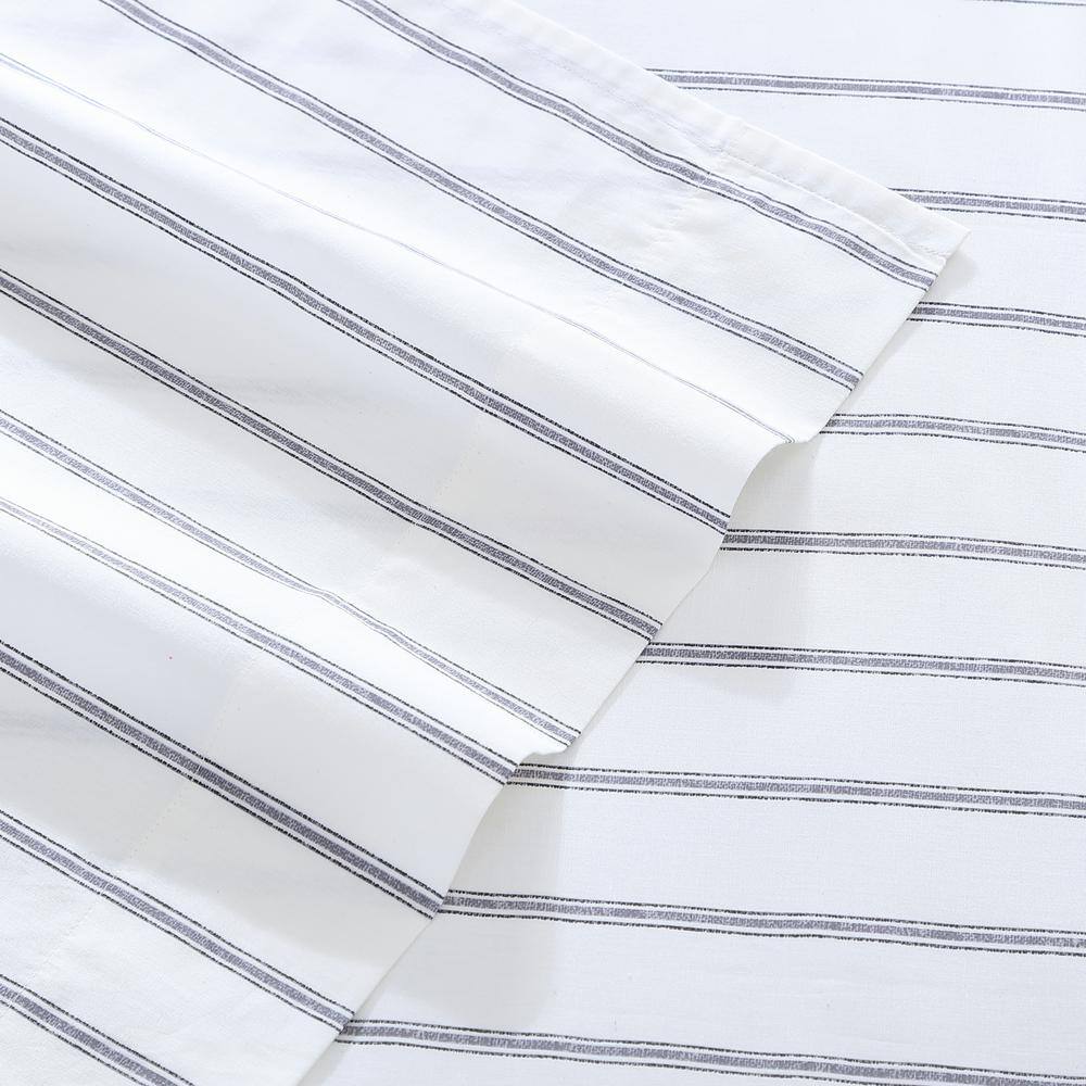 Gray and White Striped Cotton Percale Full Sheet Set