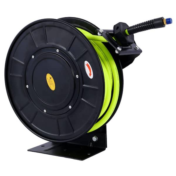 Black Retractable Air Hose Reel with 3/8 in. x 50 ft., Heavy-Duty Steel Hose Reel Auto Rewind Pneumatic