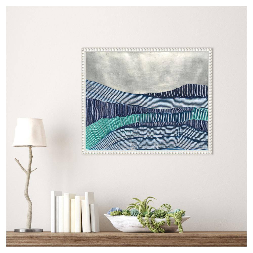 Cold Stream I Abstract Blue and Green Canvas Print with White Frame