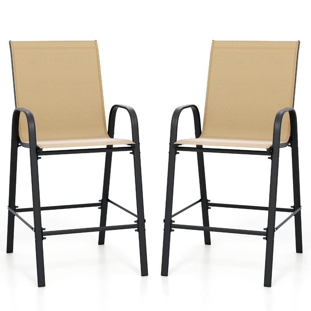 Set of 2 Fabric and Metal Outdoor Bar Stools with 29 in. Seat Height and Armrests, Beige price history on PriceWatchPro