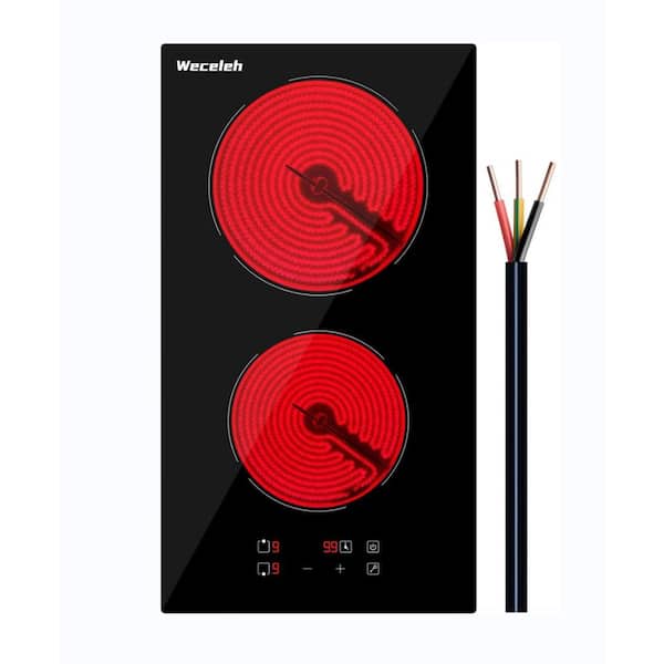 12 in. 2-Elements Stove Ceramic Surface Radiant Smooth Top Electric Cooktop in Black with Child Lock, Timer