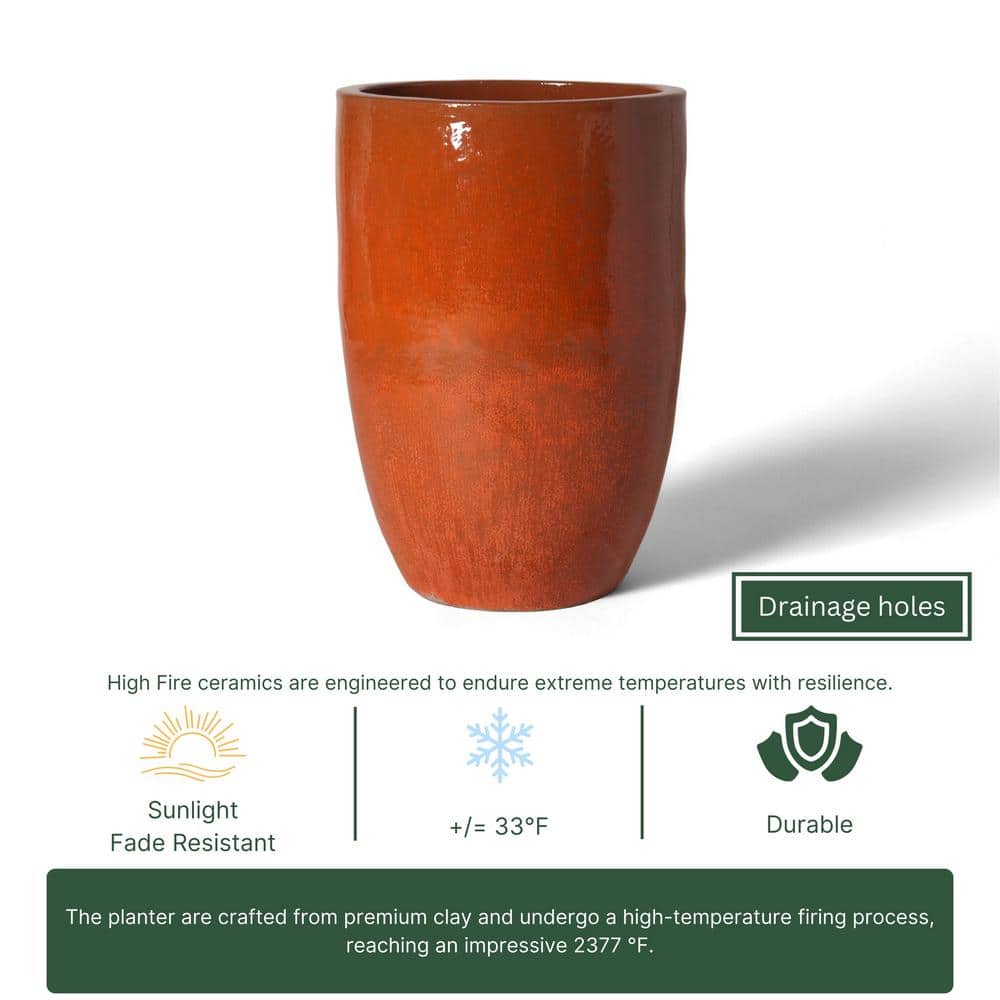 Extra Large Paprika Glazed Ceramic Round Floor Planter