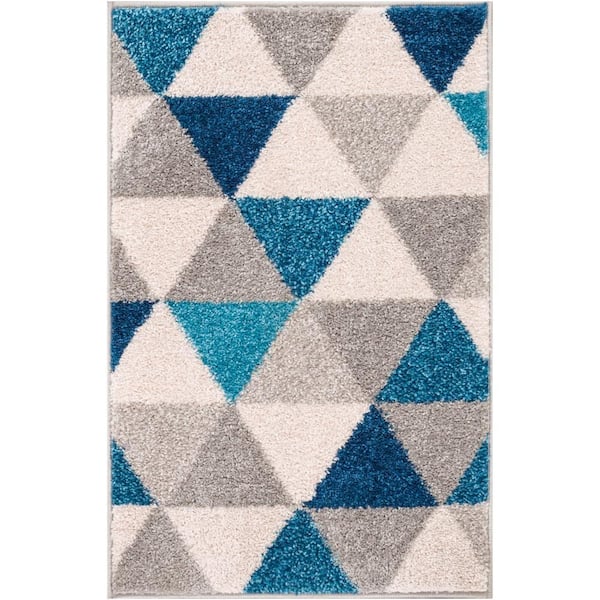 Mystic Alvin Blue 2 ft. x 3 ft. Mid-Century Geometric Triangle Modern Door Mat