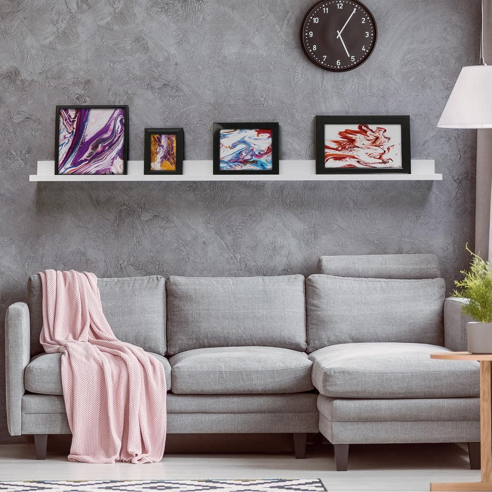 White MDF Wall-Mounted Floating Picture Ledge Shelf