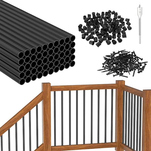 26 in. H x 1 in. W Black Aluminum Stair Railing Kit with Anti-UV Connectors