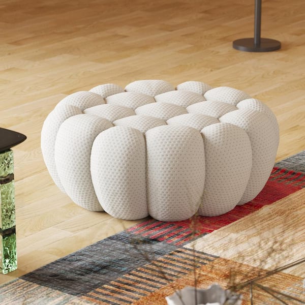 41.3 in W Armless 3D knitted fabric Curved Reclining Sofa Ottoman in. Beige