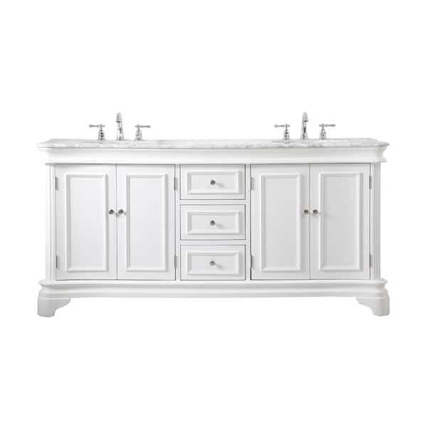 Unbranded Simply Living 72 in. W x 21.5 in. D x 35 in. H Bath Vanity in White with Cararra White Marble Top
