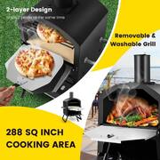 Black 2-Layer Outdoor Pizza Oven Kit with Removable Cooking Rack and Folding Legs, Grilling set