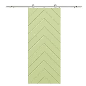 Herringbone 30 in. x 80 in. Fully Assembled Sage Green Stained MDF Modern Sliding Barn Door with Hardware Kit