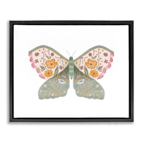 Stupell Industries Moth with Floral Wings by Leah Straatsma Black Floater Frame Animal Graphic Art Print 17 in. x 21 in.